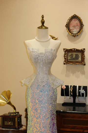 Shiny Exquisite Mermaid Strapless Sequin Long Prom Dress Party Dress Evening Dress HZ1023
